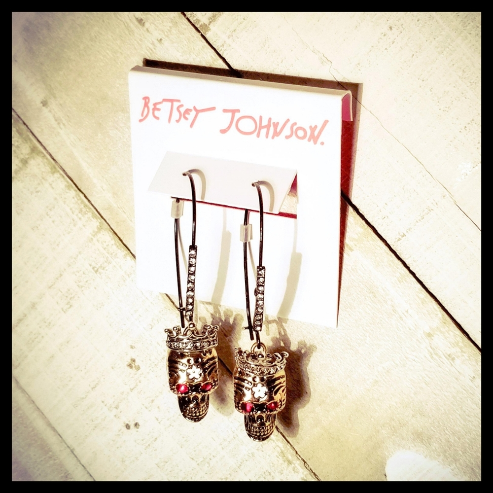 Betsey Johnson Skull Shepherd Hoop Drop Earrings